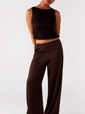 Peppermayo Brown Satin Straight Leg Pants - Small